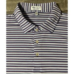 Peter Millar Summer Comfort Blue/Purple/White Striped Performance Polo Size XL